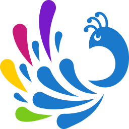 Peacock extension logo with colorful peacock feather design